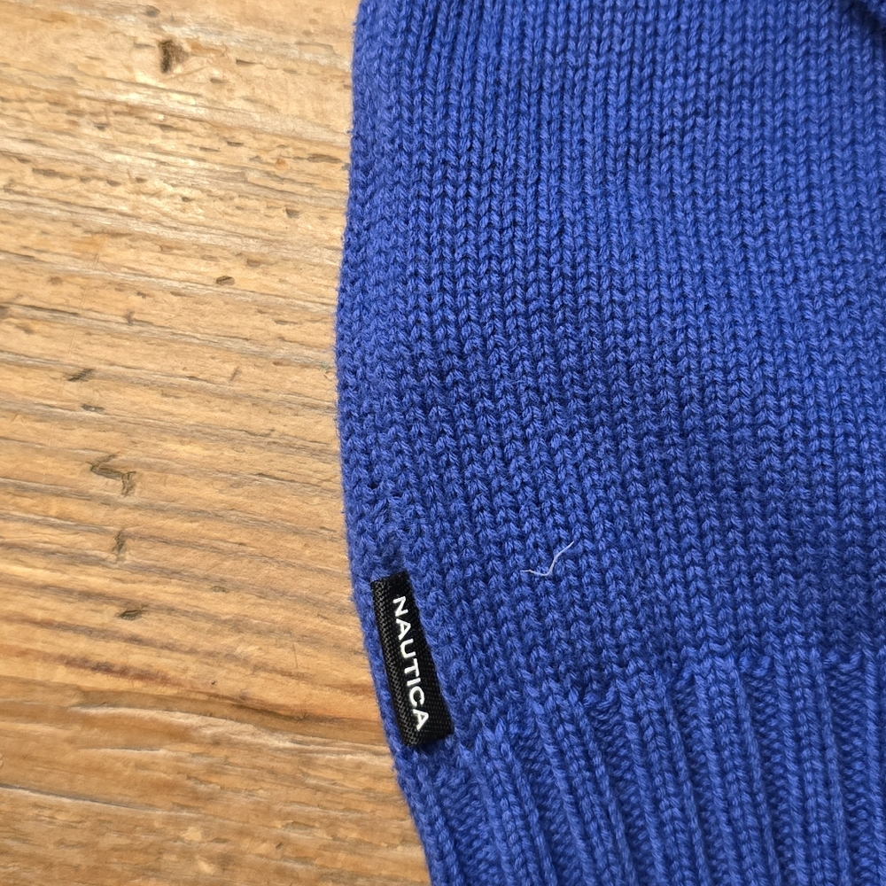 Nautica Blue and Black 1/4 Zip Mens Sweater with Ribbed Cuffs Size Large - Picture 6 of 8